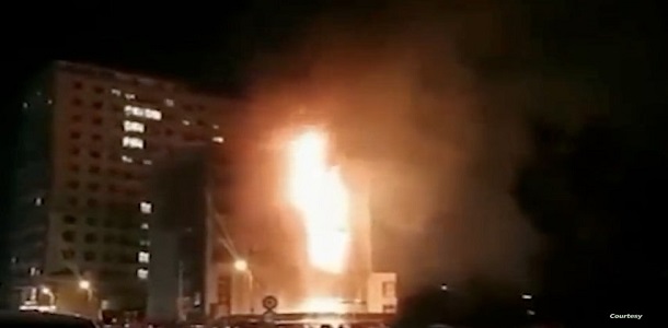 اصابة 4 اشخاص في حريق كبير بفندق في اربيل بالعراق