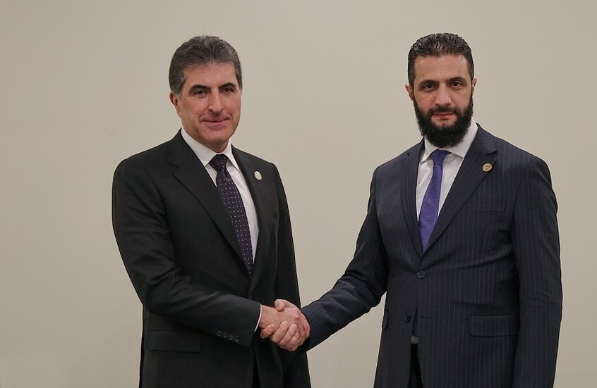 الشرع وبرزاني يؤكدان على تكثيف الجهود الدبلوماسية لإيقاف الحرب بالمنطقة